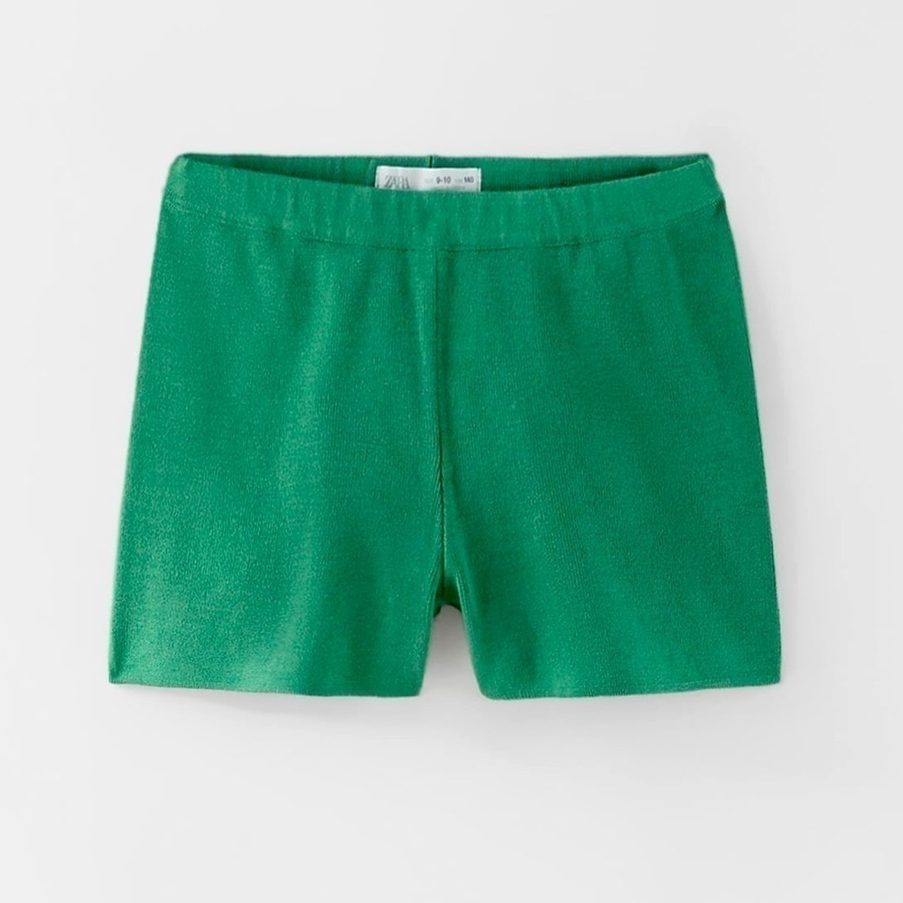 Zara Girl’s Solid Green Sweater Knit Casual Lounge Shorts Size 6-7